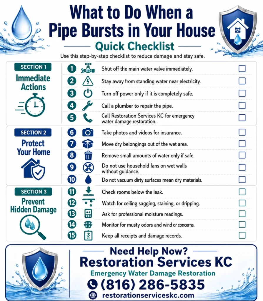 what to do when a pipe bursts in your house