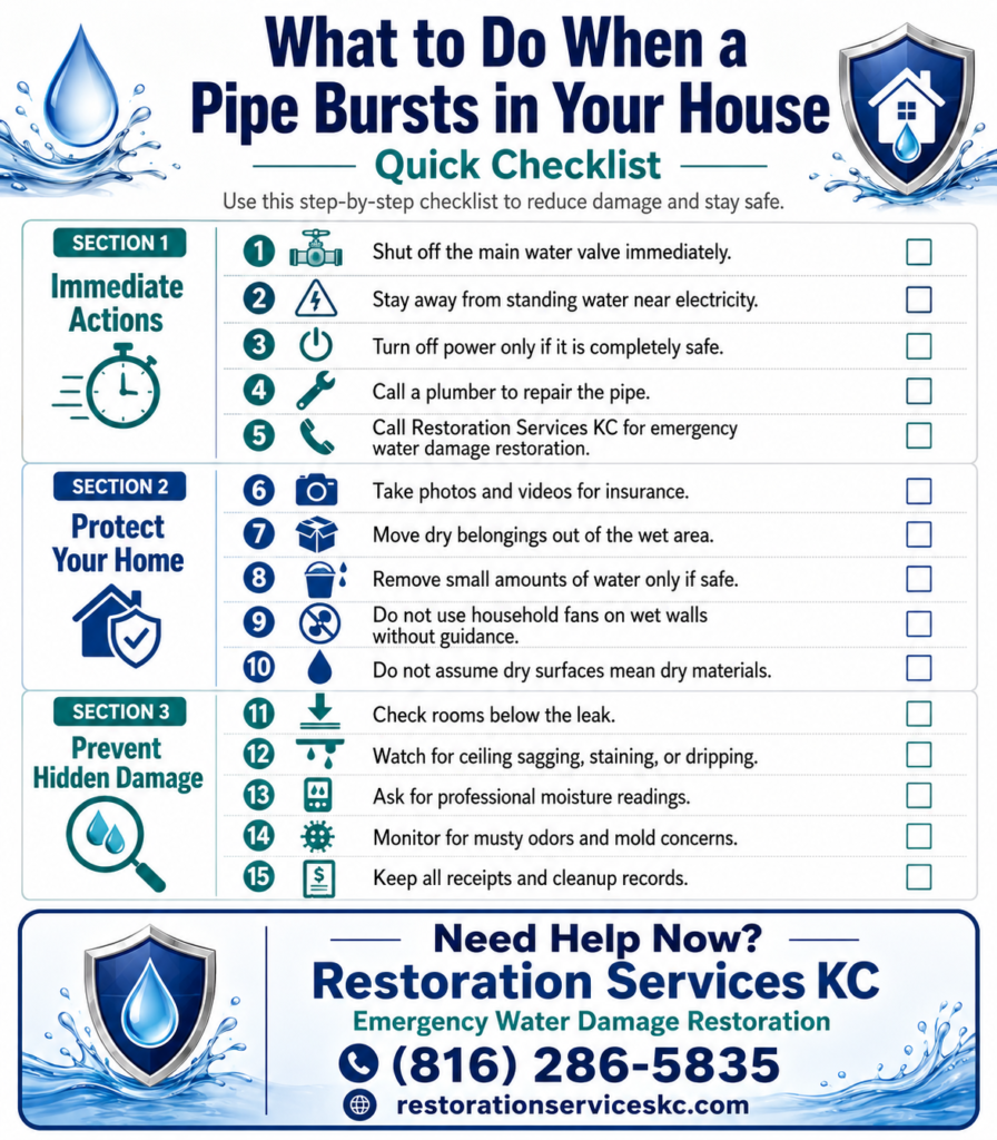 what to do when a pipe bursts in your house