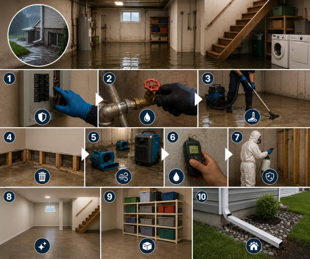how to dry out basement after flooding